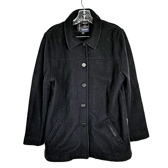 Icebreaker Black Women Felted Merino Wool Shacket Jacket Button Front Size Large